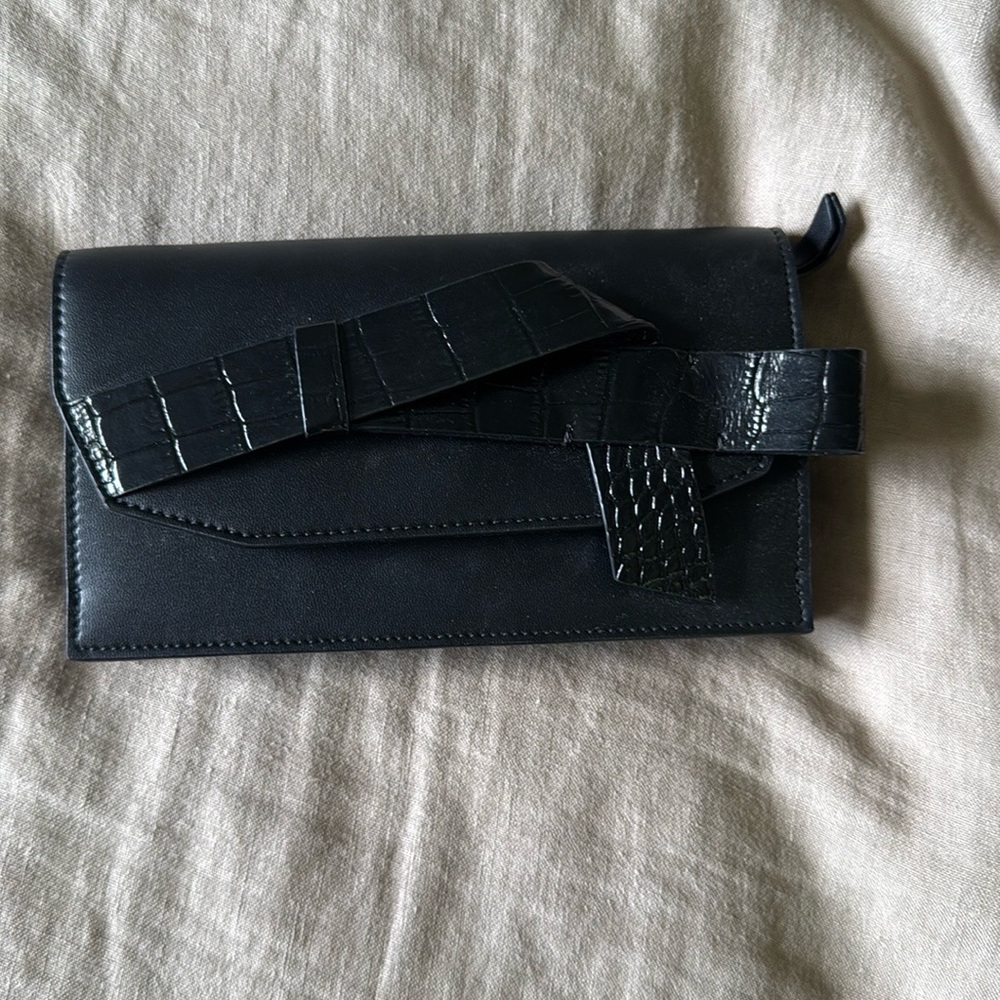 Senreve Black Croc-Embossed Clutch
